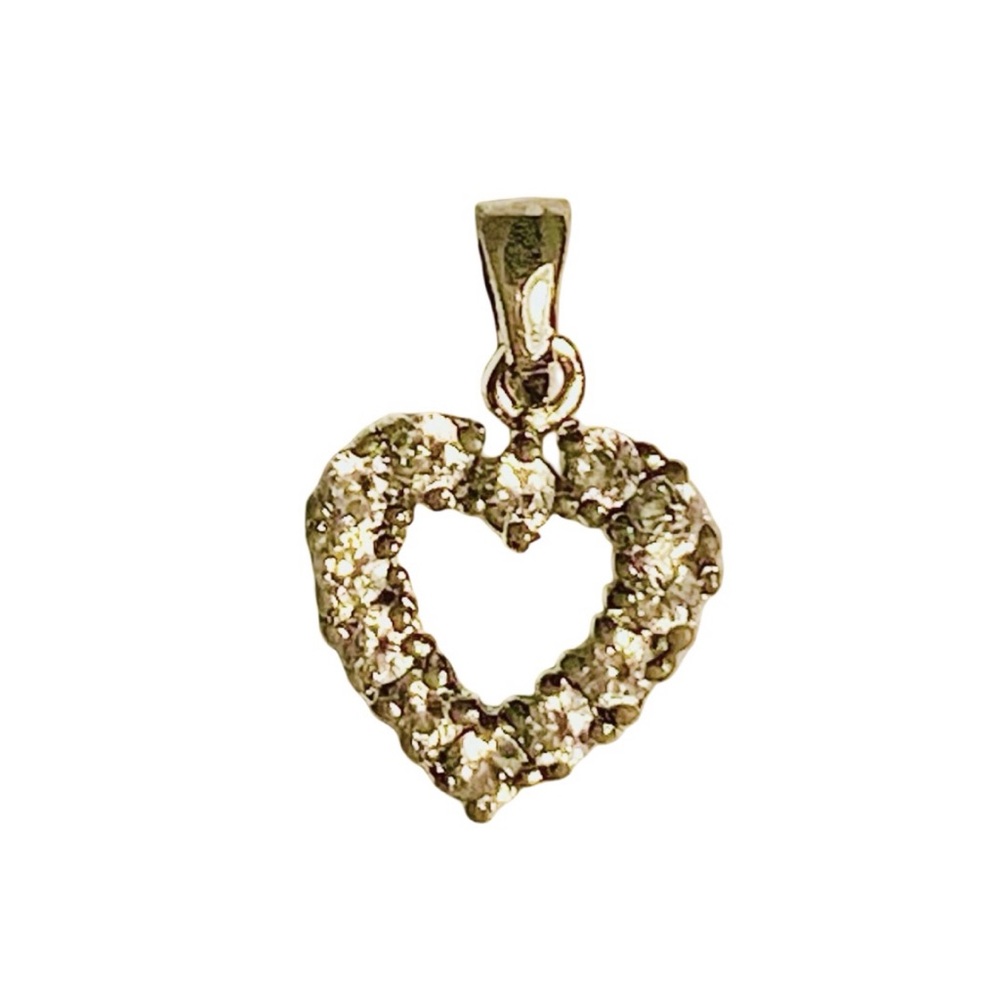 925 Sterling Silver Heart Shaped Pendant w/ Clear Stones (Good Condition)